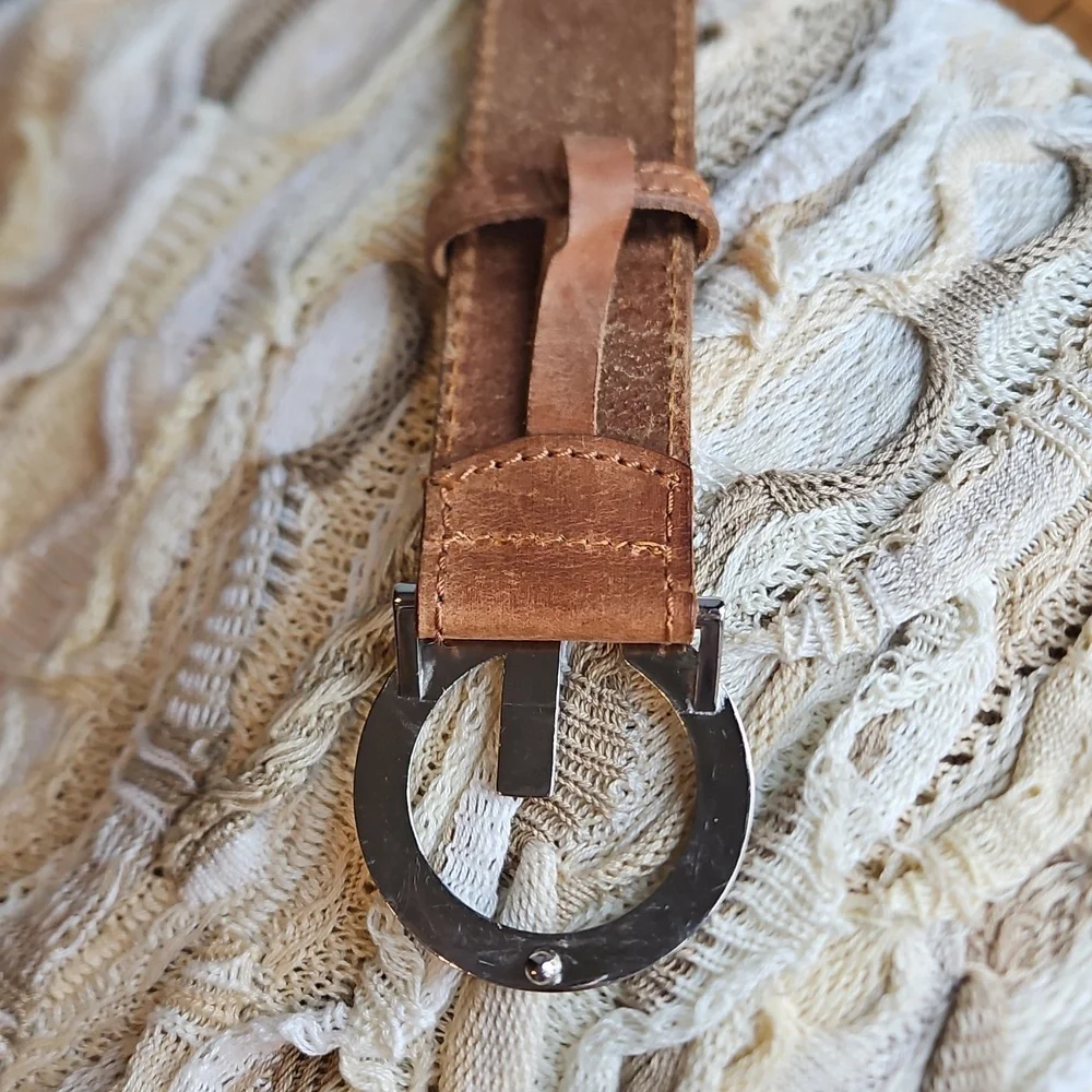 Guess Belt Leather Y2K Silver G Buckle with Hearts Brown Strap Size Sm